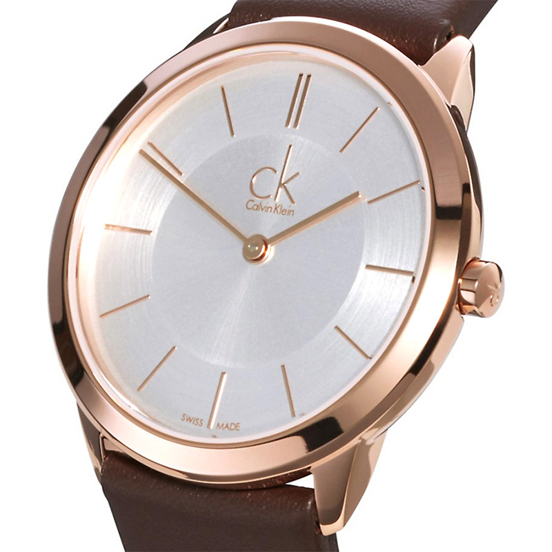 CK卡文克莱手表 MINIMAL系列男士男表银白盘皮质手表K3M216G6