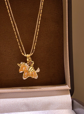 金色小马吊坠项链女秋冬复古感