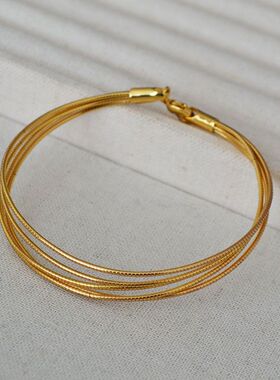极简主义多层蛇骨链线条缠绕黄铜镀金手链手镯