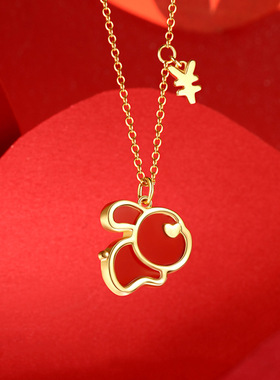 兔子项链女轻奢小众设计感红色本命年生肖兔吊坠钛钢有钱兔颈链