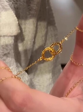 法式轻奢碎碎冰莫比乌斯项链女时尚高级感双环吊坠高颜值锁骨链