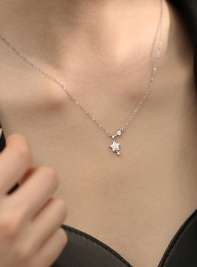 精致闪锆星星项链女生款小众气质轻奢五角星锆石不锈钢网红锁骨链