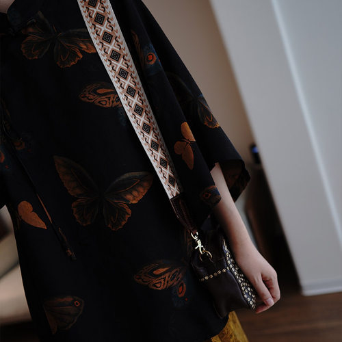 定制民族风复古可拆卸彩色针织铜扣包包宽肩带配件百搭时尚背带 - 图0