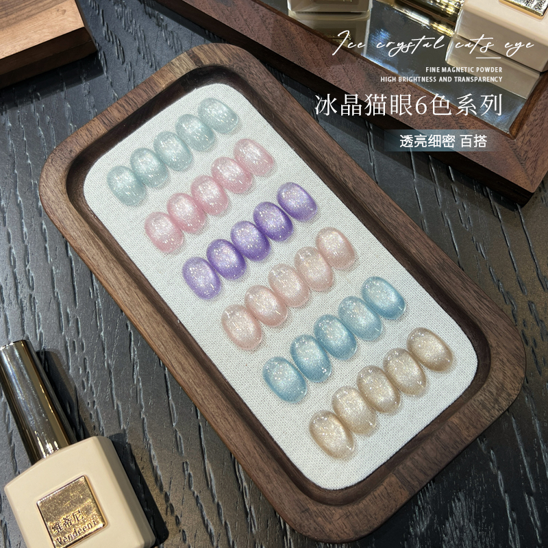 VDN2025年新款甲油胶爆闪裸透冰晶玻璃珠猫眼流行春日美甲店套系 - 图1