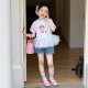 ເດັກຍິງ summer ແບບຕາຫນ່າງເກົາຫຼີ T-shirt denim ສັ້ນຊຸດ