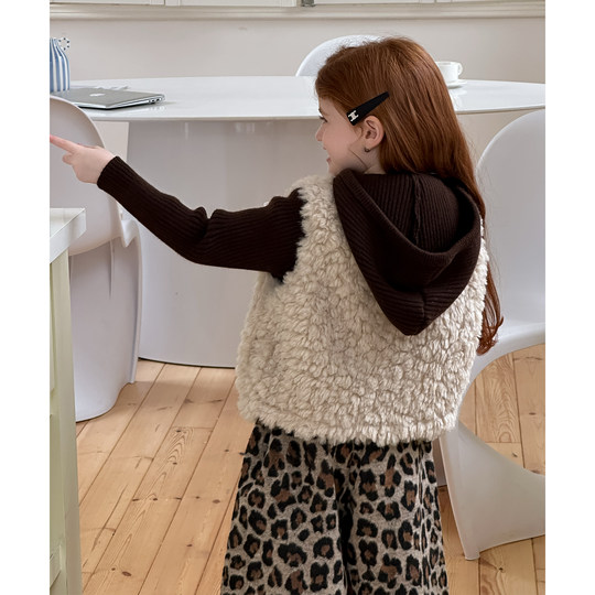 Manteau gilet en fourrure pour filles, haut de gilet d'automne et d'hiver