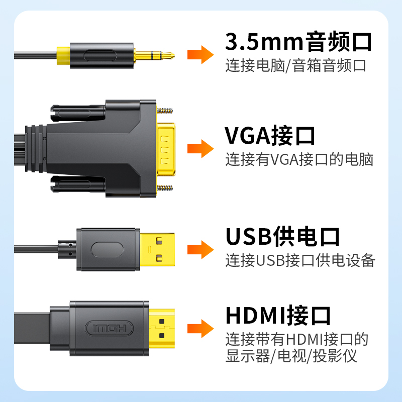 晶华 vga转hdmi线笔记本电脑连接显示器电视机投影同屏高清转换线 - 图2