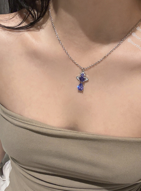 实拍 卡普里无尽夏紫色宝石水滴人鱼泪星球土星飞碟钛钢项链耳钉