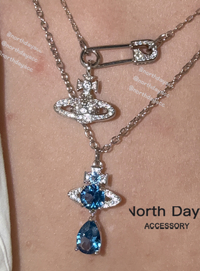 实拍图！Northday经典款别针土星锆石微镶星球项链钛钢细链锁骨链