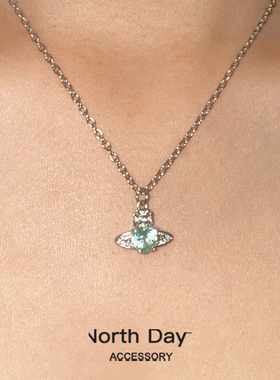 实拍26年新 稀缺色薄荷薄雾土星爱心宝石星球项链锁骨链