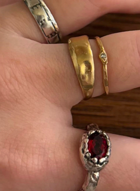 定制Child O'Stella红宝石戒指韩国复古百搭叠戴做旧手工指环