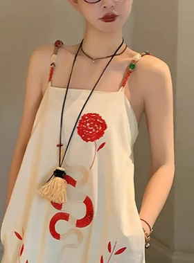 杨超越同款拉菲草扫把黑绳长款项链小众独特简约穿搭配饰2024颈链