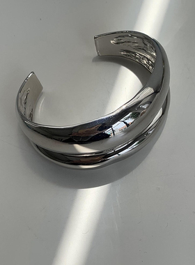 2024搭配 小众不规则金属光面开口手镯叠层手环简约冷淡风