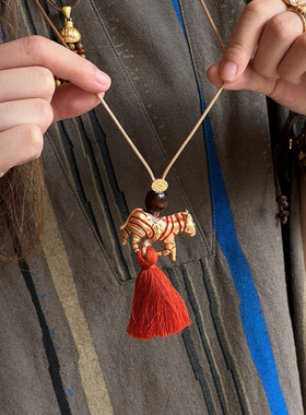 SWAH*山丘 大斑马流苏蜡绳长项链 原创设计师复古小众度假