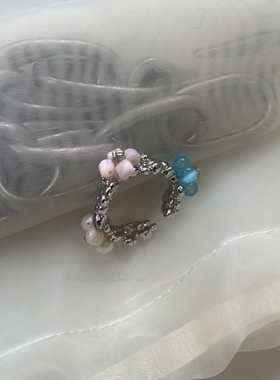 春夏新款可爱彩色小花开口戒指百搭蓝色个性指环