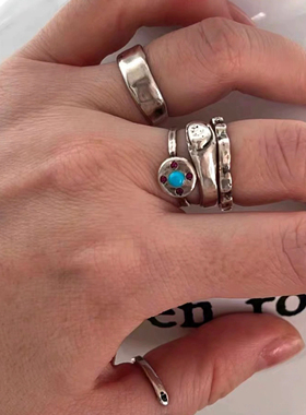 韩国小众设计mars25太阳花欧泊石戒指手作复古高级简约宝石指环