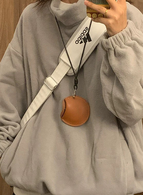 日系复古挂脖包airpods耳机包百搭皮革钱包男女通用项链