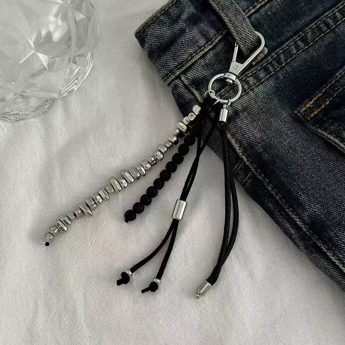 新款美式嘻哈风男裤链异形珠小众设计腰链牛仔裤工装裤挂链钥匙链