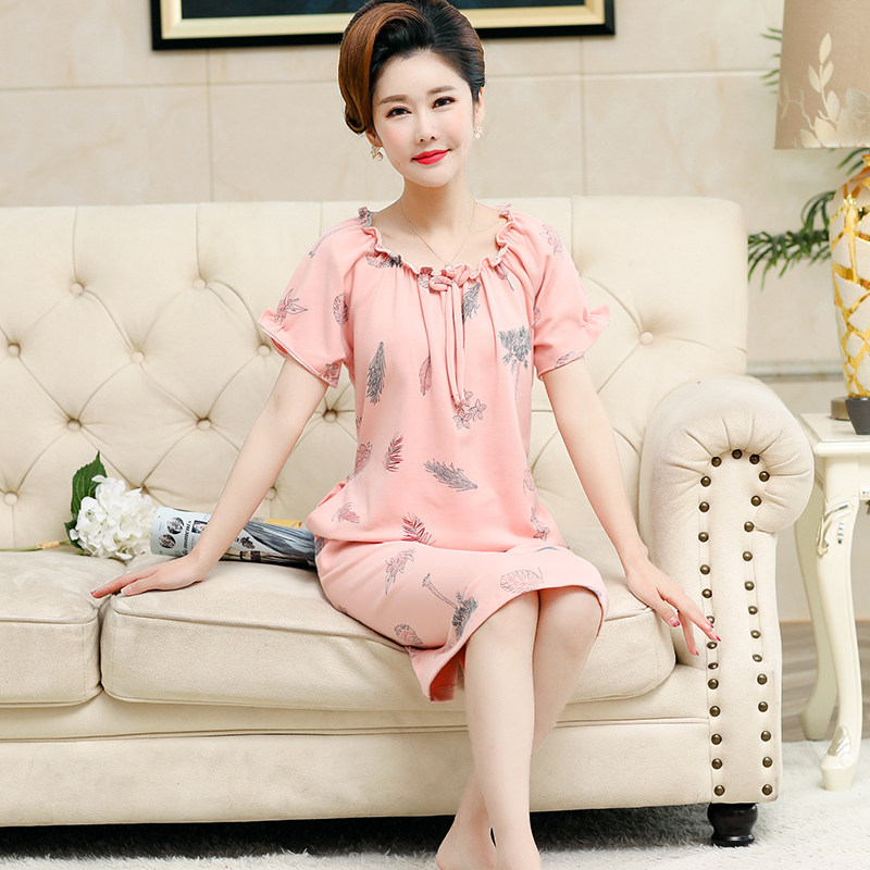 。中老年夏季妈妈婆婆短袖中绸睡裙 臻蒂美睡裙