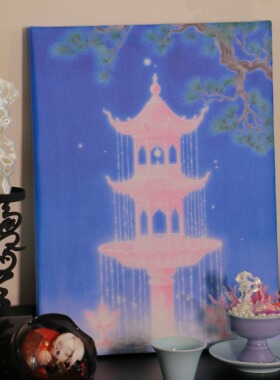 新中式喷泉装饰画客厅卧室挂画