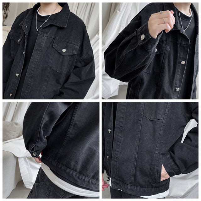 ເສື້ອຢືດ denim ສີດໍາພາກຮຽນ spring 2023 ຂອງຜູ້ຊາຍພາສາເກົາຫຼີວ່າງນັກສຶກສາ trendy ຍີ່ຫໍ້ retro ທັງຫມົດ-match bf tooling jacket tops