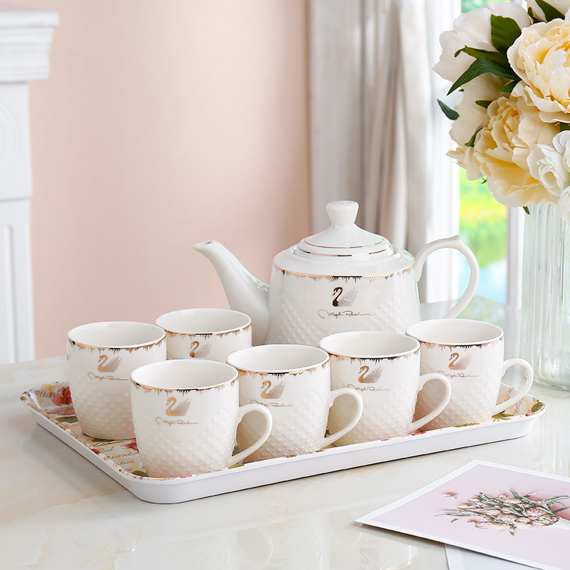 欧式茶具套装泡茶壶茶杯家用陶瓷水具套装客厅大容量冷热水壶水杯 - 图0