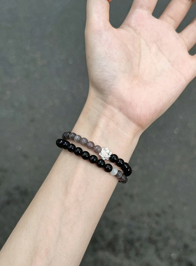新中式黑曜石双圈手串