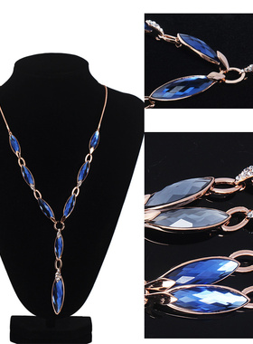 丽银日韩水晶水滴高档长款毛衣链