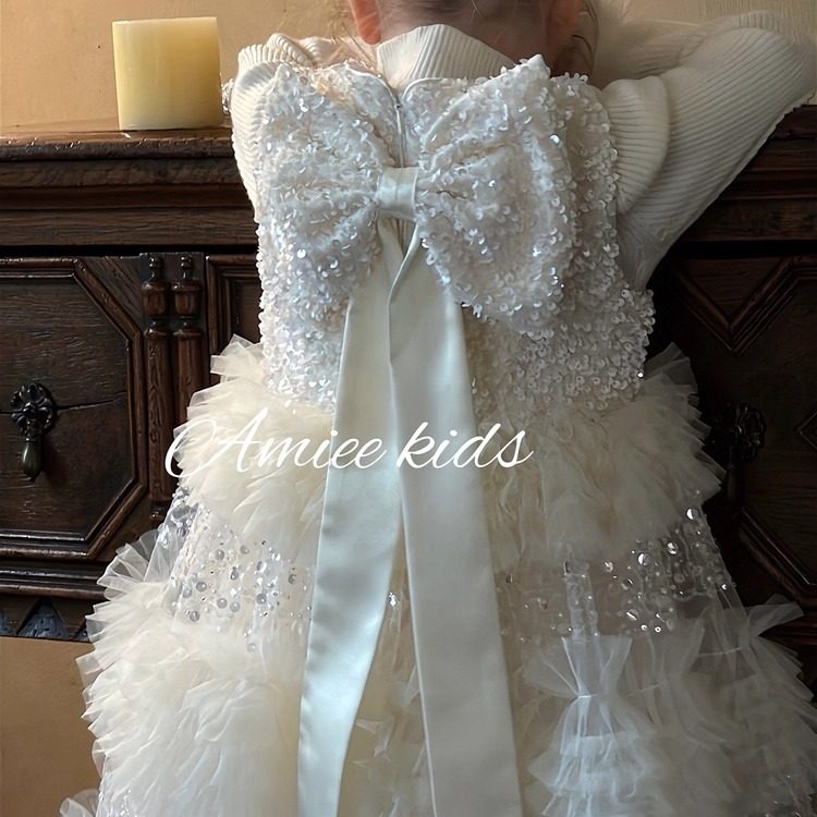 Amiee艾米正版新女童亮片生日蝴蝶结公主裙网纱蛋糕裙超仙礼服裙,淘宝优惠券,粉丝福利购,淘宝优惠卷