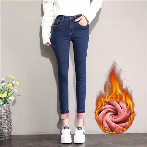 【cass/佳适】加绒加厚牛仔裤女韩版修身保暖新款小脚大码弹力棉