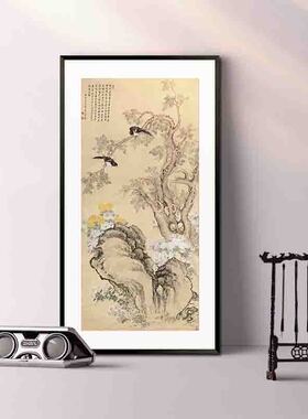 客厅新中式复古花鸟小户型竖版画
