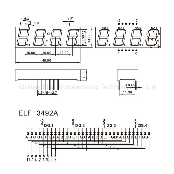 ELF-3492AG,ELF-3492BG,0.39英寸4位共阴共阳黄绿色数码管YTNLED - 图1