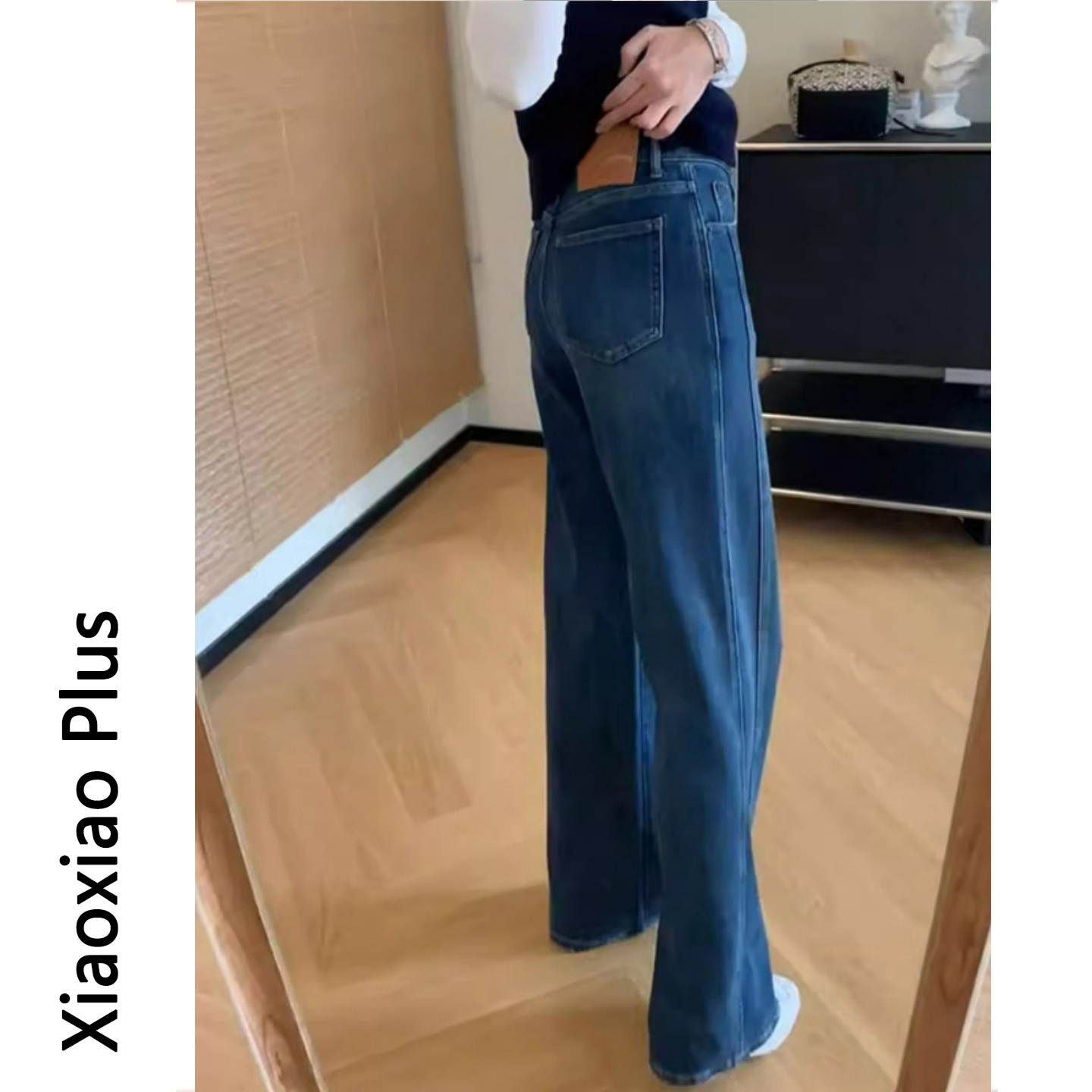 大码微喇牛仔裤女秋季2025新款胖mm阔腿梨形身材高腰显瘦直筒裤子 - 图1