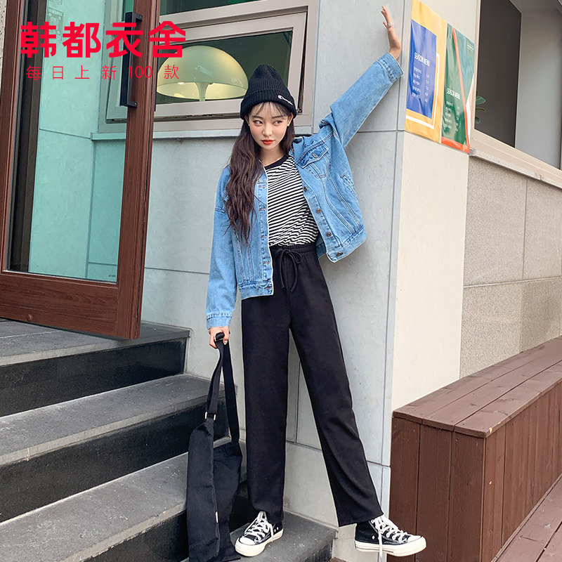 韩都衣舍2019秋冬新款拖地休闲裤 韩都衣舍秀衣莲休闲裤