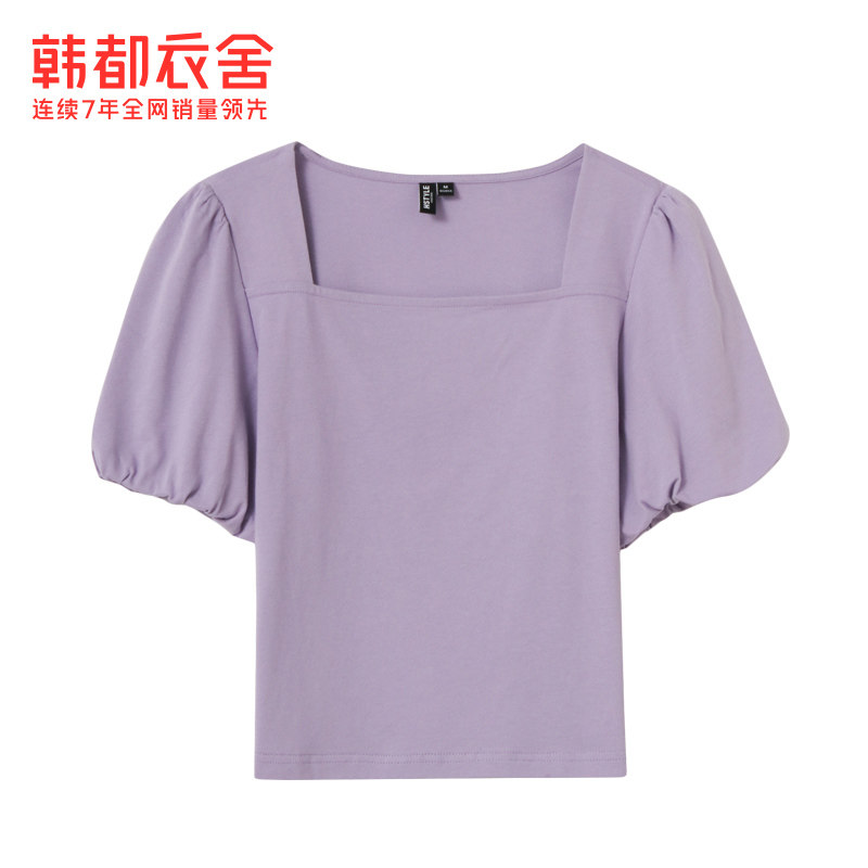 韩都衣舍2021春季新款法式方领t恤 韩都衣舍敏丽T恤