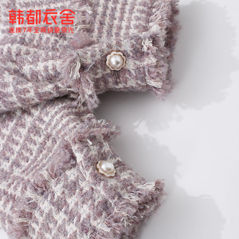 韩都衣舍短款呢子夹克格纹毛呢外套 韩都衣舍毛呢外套