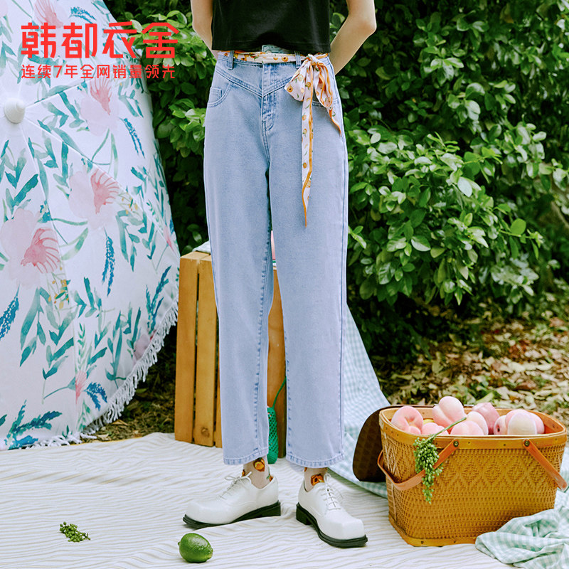 韩都衣舍冰氧吧浅色高腰2022牛仔裤 韩都衣舍牛仔裤