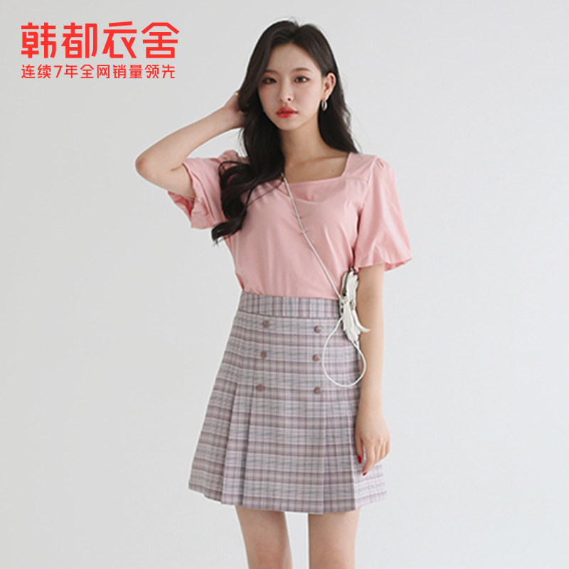 韩都衣舍2021春季新款法式方领t恤 韩都衣舍敏丽T恤