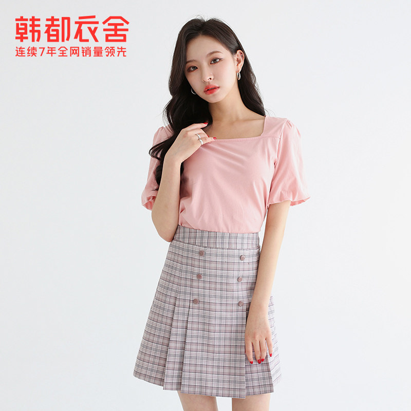 韩都衣舍2021春季新款法式方领t恤 韩都衣舍敏丽T恤