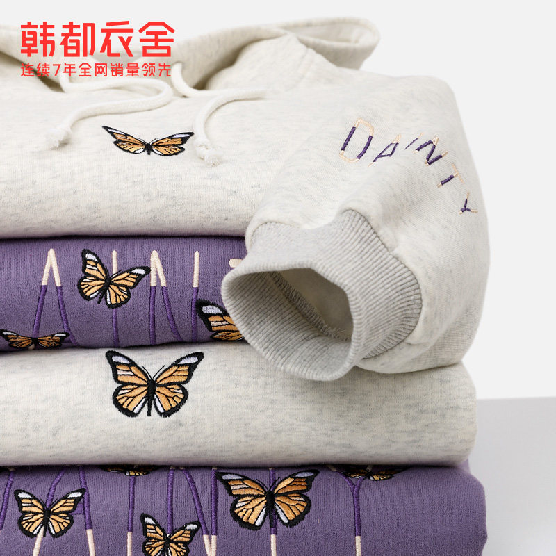 韩都衣舍2020秋装新款加绒蝴蝶卫衣 韩都衣舍卫衣/绒衫