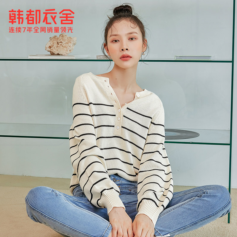 韩都衣舍2020秋新款套头慵懒风毛衣 韩都衣舍毛针织衫