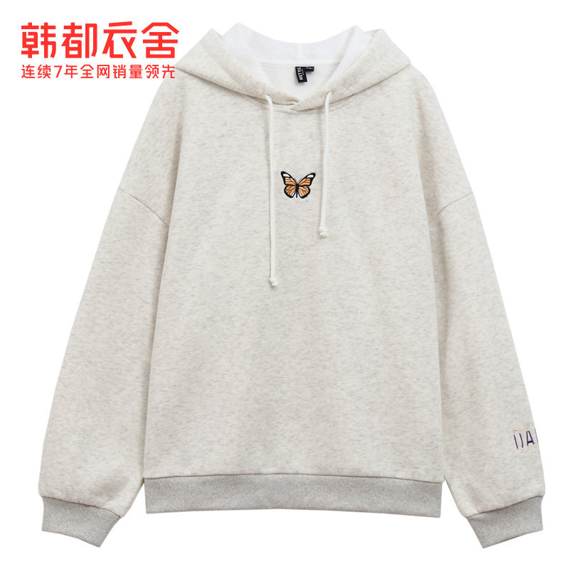 韩都衣舍2020秋装新款加绒蝴蝶卫衣 韩都衣舍卫衣/绒衫