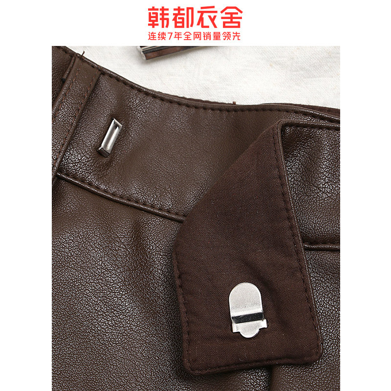 韩都衣舍2020春秋裤子宽松直筒皮裤 韩都衣舍嗒嗒休闲裤