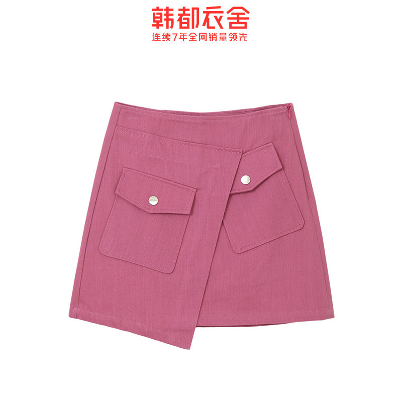 韩都衣舍新款韩版玫红色不规则短裙 韩都衣舍嗒嗒半身裙