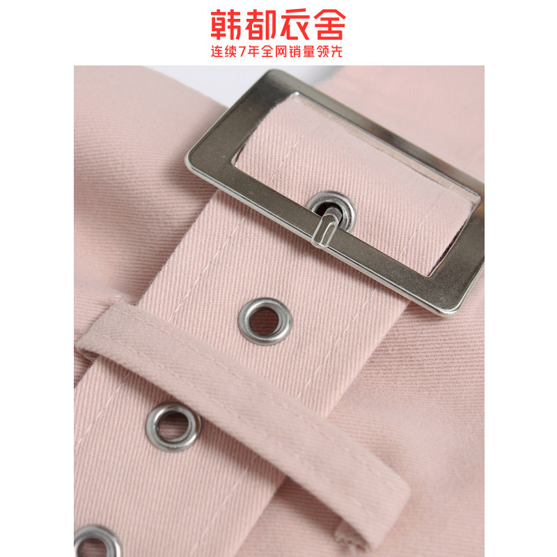 韩都衣舍2020春装新款粉色中长款女 韩都衣舍嗒嗒短外套