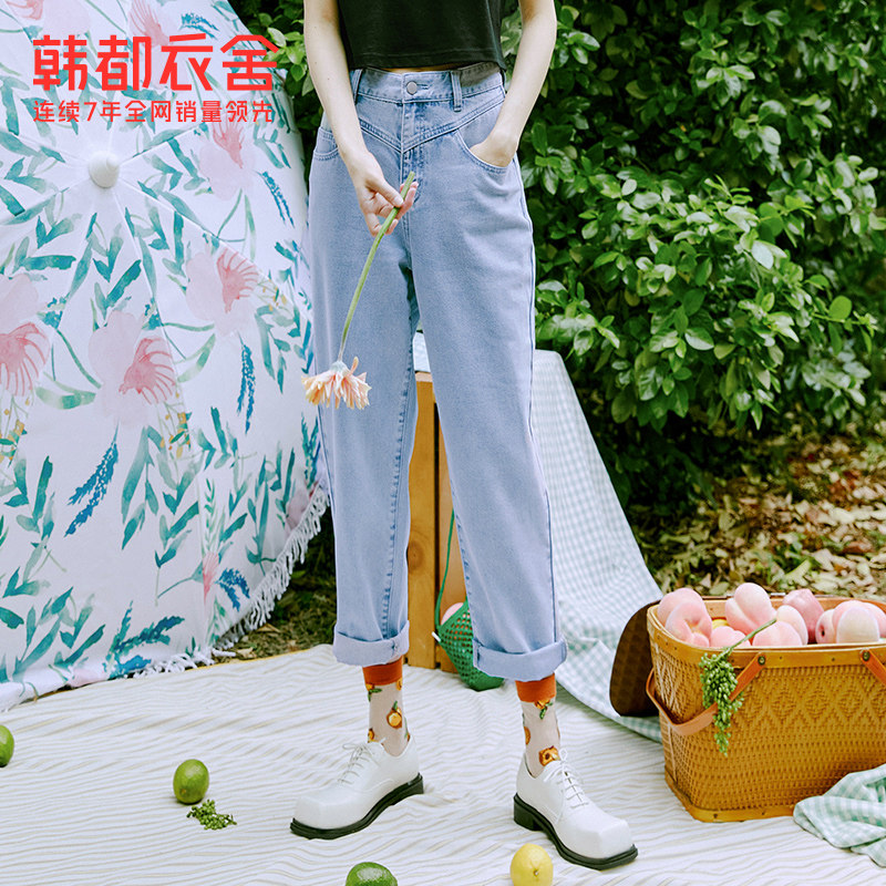 韩都衣舍冰氧吧浅色高腰2022牛仔裤 韩都衣舍牛仔裤