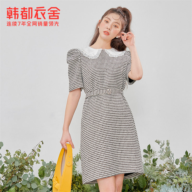 韩都衣舍连衣裙2022夏装腰带裙子 韩都衣舍连衣裙