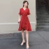 Quần áo Handu 2019 Quần áo nữ mùa hè Hàn Quốc màu đỏ thắt lưng cao Đầm voan cao cấp váy EK9084 - váy đầm váy nhung đẹp váy đầm