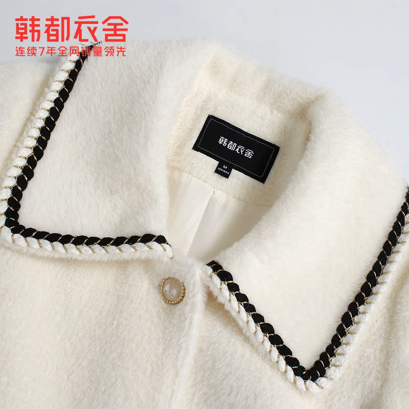 韩都衣舍秋冬新款复古温柔风大衣 韩都衣舍毛呢外套