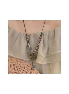 波西米亚覆古蝴蝶长款项炼女新中式民族风古着中古古风毛衣炼配饰